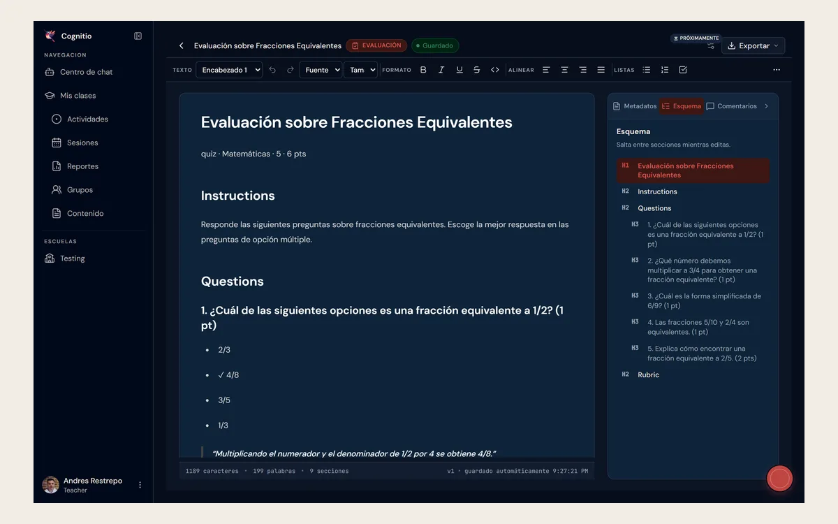Convierte el plan en una evaluación lista para aplicar en el editor